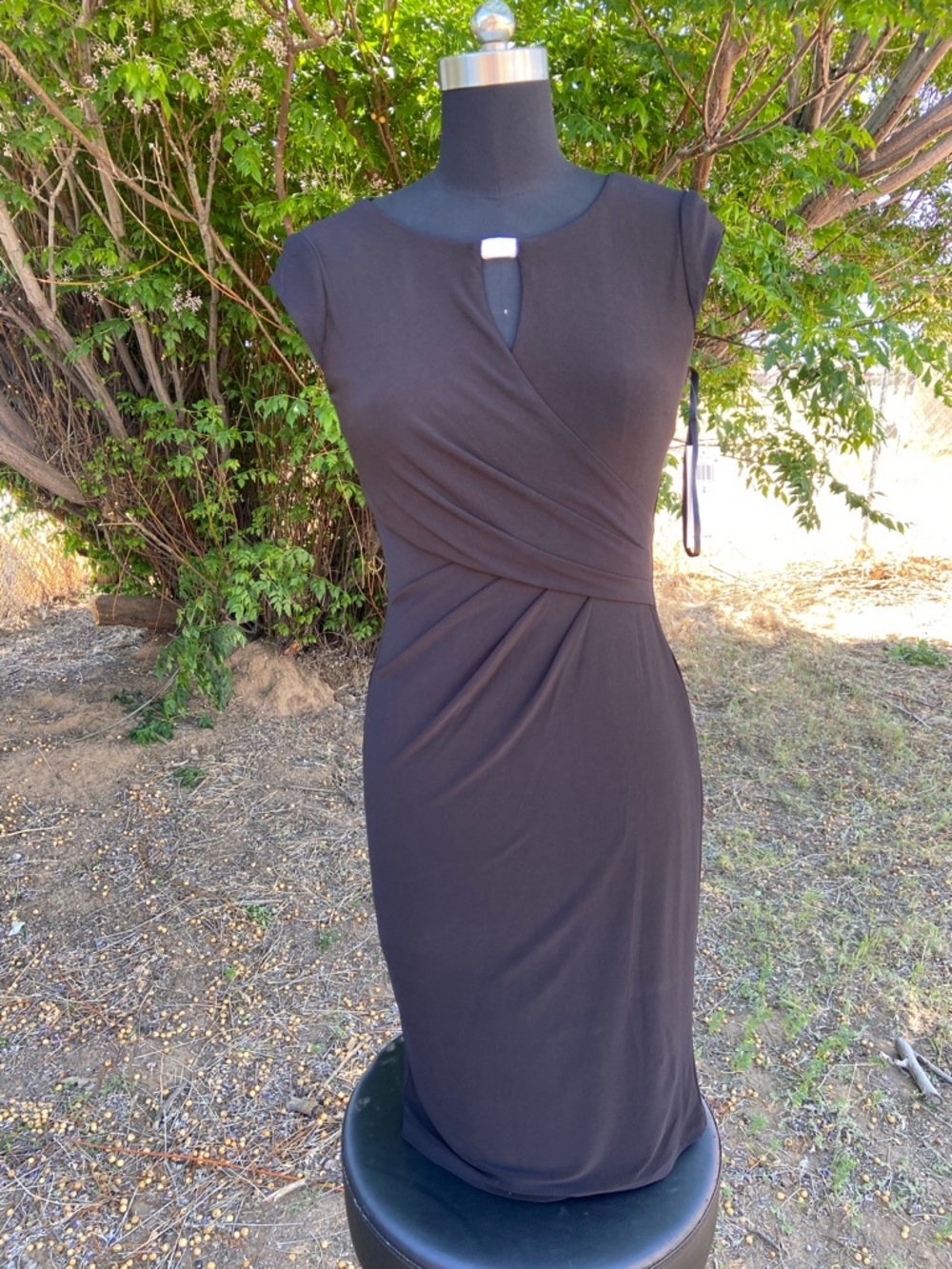 Ralph Lauren Black Cap-Sleeve Faux-Wrap Midi Dress